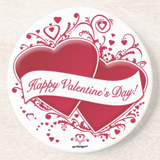 Dessous De Verre En Grès Joyeux Valentine ! Red Hearts (Devant)