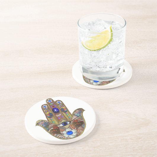 Dessous De Verre En Grès Judaica Hamsa Coeurs Fleurs Opal Art Imprimer (Côté)