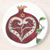 Dessous De Verre En Grès Judaica Pomegranate Heart Hanoukka Rosh Hashanah (Devant)