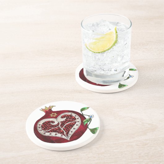 Dessous De Verre En Grès Judaica Pomegranate Heart Hanoukka Rosh Hashanah (Côté)