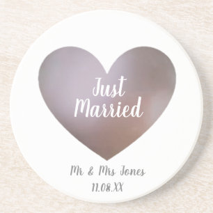 Dessous De Verre En Grès Juste marié perle et coeur violet mariage