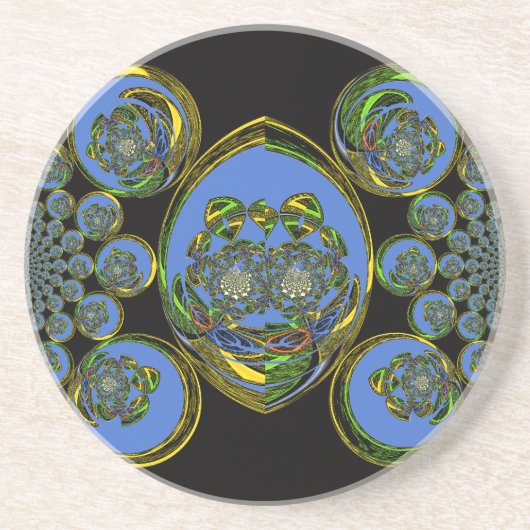 Dessous De Verre En Grès Kaleidoscope bleu et jaune Imprimer (Devant)