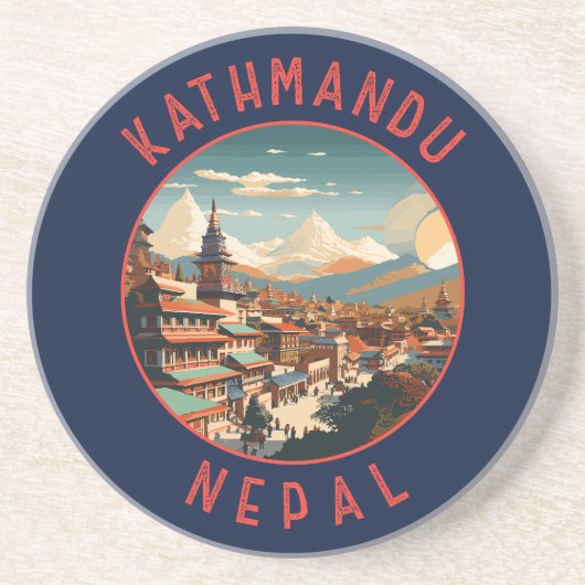 Dessous De Verre En Grès Kathmandu Nepal Cercle en détresse rétro (Devant)