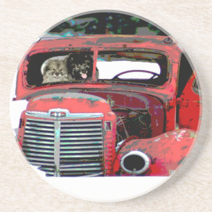 Dessous De Verre En Grès Keeshond Noël Vieux Camion Peinture Chien Art