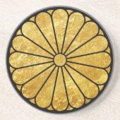 Dessous De Verre En Grès Kiku Chrysanthemum Mon en faux or sur noir (Devant)