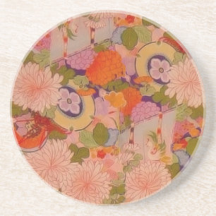 Dessous De Verre En Grès Kimono Flower Pink Floral Pattern