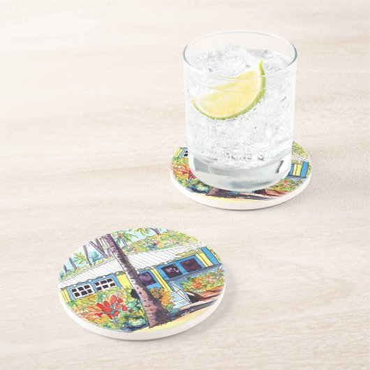 Dessous De Verre En Grès Kitschy Hawaii Tropical House Sandstone (Côté)