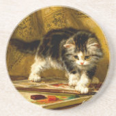 Dessous De Verre En Grès Kitten avec peinture et brosses (Devant)