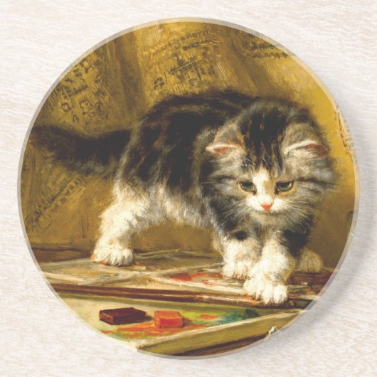 Dessous De Verre En Grès Kitten avec peinture et brosses (Devant)