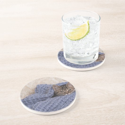 Dessous De Verre En Grès Kitten dans une couverture (Côté)