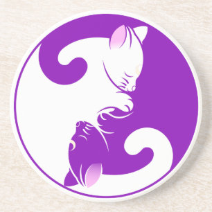 Dessous De Verre En Grès Kitty Cat Yin Yang Violet