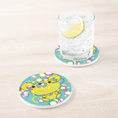 Dessous De Verre En Grès Kitty jaune sur cercles Dessous de verre de grès (Côté)