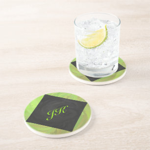 Dessous De Verre En Grès Kiwi Bash Vert et noir Monogramme