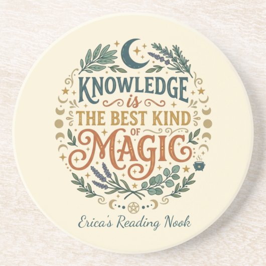 Dessous De Verre En Grès Knowledge is Magic Book Witch Botanical Moon (Devant)
