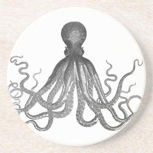 Dessous De Verre En Grès Kraken - Octopus géant noir / Cthulu