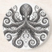 Dessous De Verre En Grès Kraken Steampunk Octopus Ornate Black (Devant)
