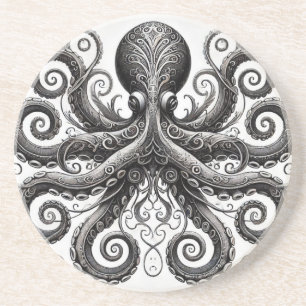 Dessous De Verre En Grès Kraken Steampunk Octopus Ornate Black