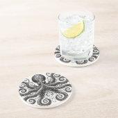 Dessous De Verre En Grès Kraken Steampunk Octopus Ornate Black (Côté)