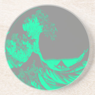 Dessous De Verre En Grès La Grande Vague Marine Vert & Gris