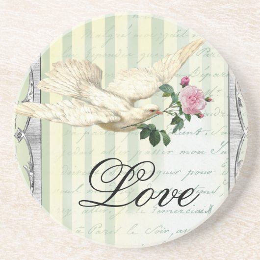 Dessous De Verre En Grès La Lettre D'amour Dove (Devant)