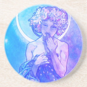 Dessous De Verre En Grès "La Lune" de Mucha, Dessous de verre de grès viole
