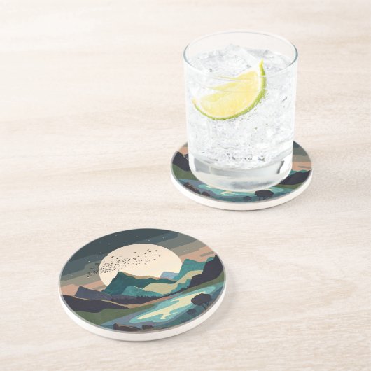 Dessous De Verre En Grès La Lune Sur Le Lac (Côté)