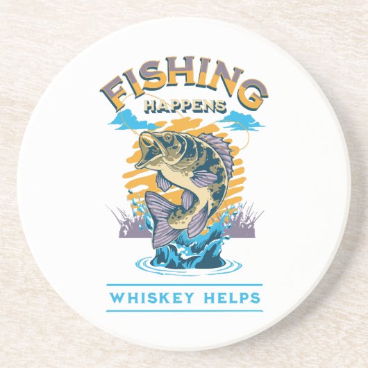 Dessous De Verre En Grès La pêche arrive. Le whisky aide ! (Devant)