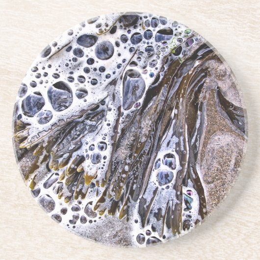 DESSOUS DE VERRE EN GRÈS LA PLAGE, ALGUES, EAU ET SABLE (Devant)