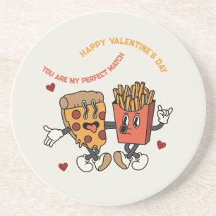 Dessous De Verre En Grès La Saint-Valentin "Pizza et frites Match"