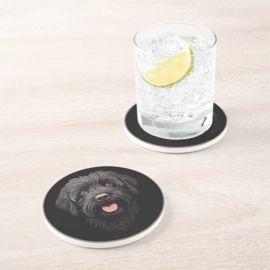 Dessous De Verre En Grès Labradoodle Chien noir (Côté)