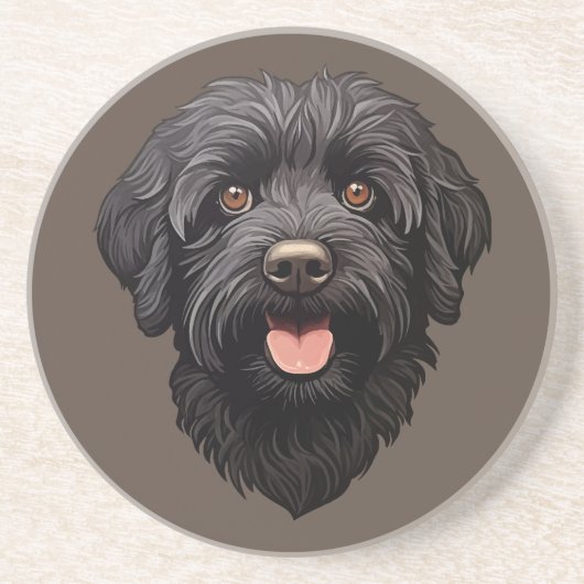 Dessous De Verre En Grès Labradoodle Chien Noir (Devant)