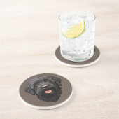 Dessous De Verre En Grès Labradoodle Chien Noir (Côté)