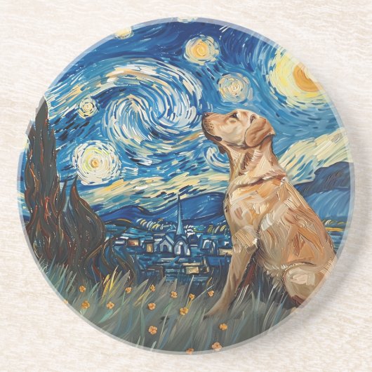 Dessous De Verre En Grès Labrador Retriever Yellow Lab Chien Starry Night (Devant)