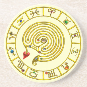 Dessous De Verre En Grès LABYRINTHE ASTRAL CARTE DU ZODIAQUE EN OR Astrolog