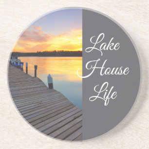 Dessous De Verre En Grès Lac House Life Coucher de soleil, Cadeau Calme de