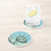 Dessous De Verre En Grès Lady Liberty sur Sky Blue Silver Plat (Côté)