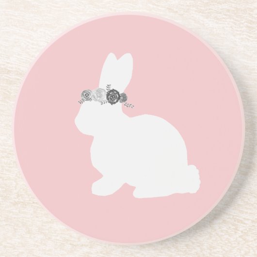 Dessous De Verre En Grès Lapin aux fleurs peint Pâques (Devant)