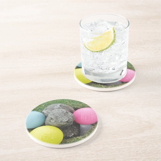 Dessous De Verre En Grès Lapin avec oeuf jaune rose (Côté)