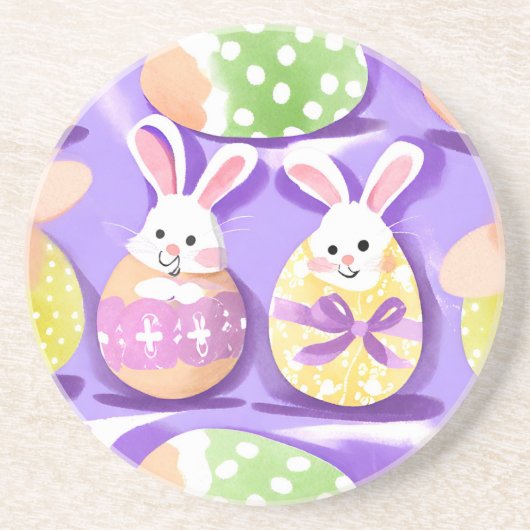 Dessous De Verre En Grès lapin avec oeufs de pâques (Devant)