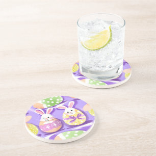Dessous De Verre En Grès lapin avec oeufs de pâques