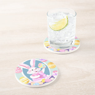 Dessous De Verre En Grès lapin avec oeufs de pâques
