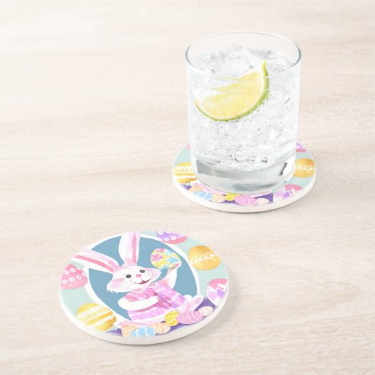 Dessous De Verre En Grès lapin avec oeufs de pâques (Côté)