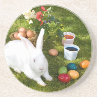 Dessous De Verre En Grès Lapin de Pâques et oeufs colorés