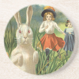 Dessous De Verre En Grès Lapin de Pâques vintage et enfants Joyeuses Pâques