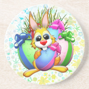 Dessous De Verre En Grès Lapin drôle mordant un œuf de Pâques