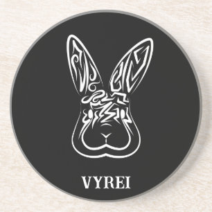 Dessous De Verre En Grès Lapin tribal noir et blanc