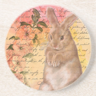 Dessous De Verre En Grès Lapin vintage et Ephemera Script Cursif