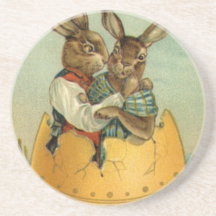 Dessous De Verre En Grès lapins dans un oeuf d'or, Vintage de Pâques victor