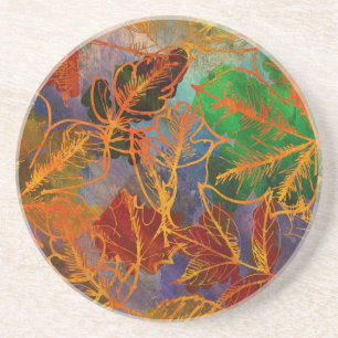 Dessous De Verre En Grès L'Art Automne Laisse Arrière - plan Dans Les Coule