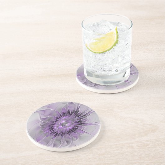 Dessous De Verre En Grès Lavande Fleur Dream Moderne Abstrait Fractal Art (Côté)